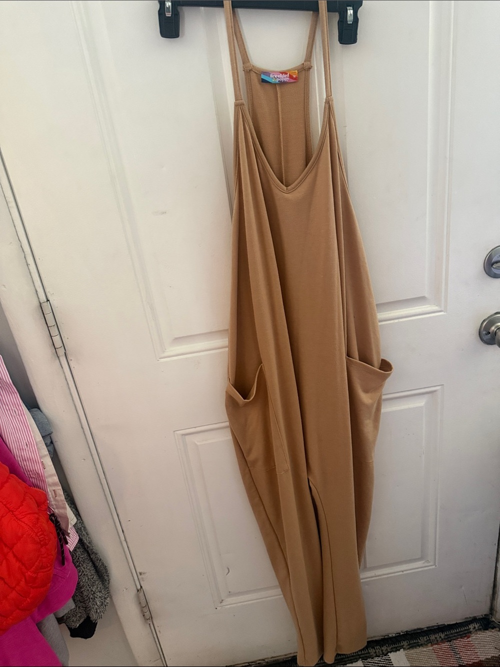 Women’s Tan Pocket Jumpsuit Dress one size fits most